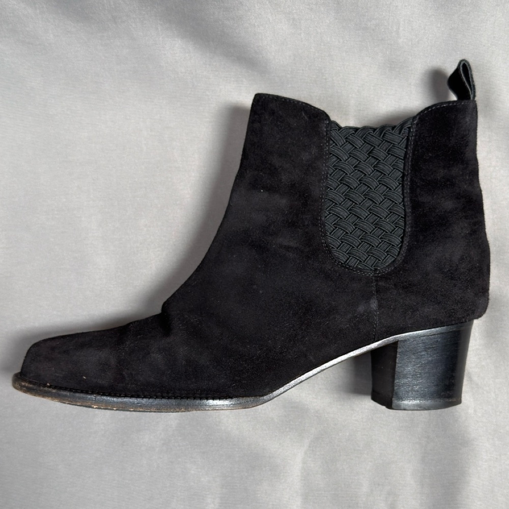 Vintage Bottega Veneta Suede Intrecciato Black Booties 6.5 Slip On Chelsea Boots - Picture 6 of 16
